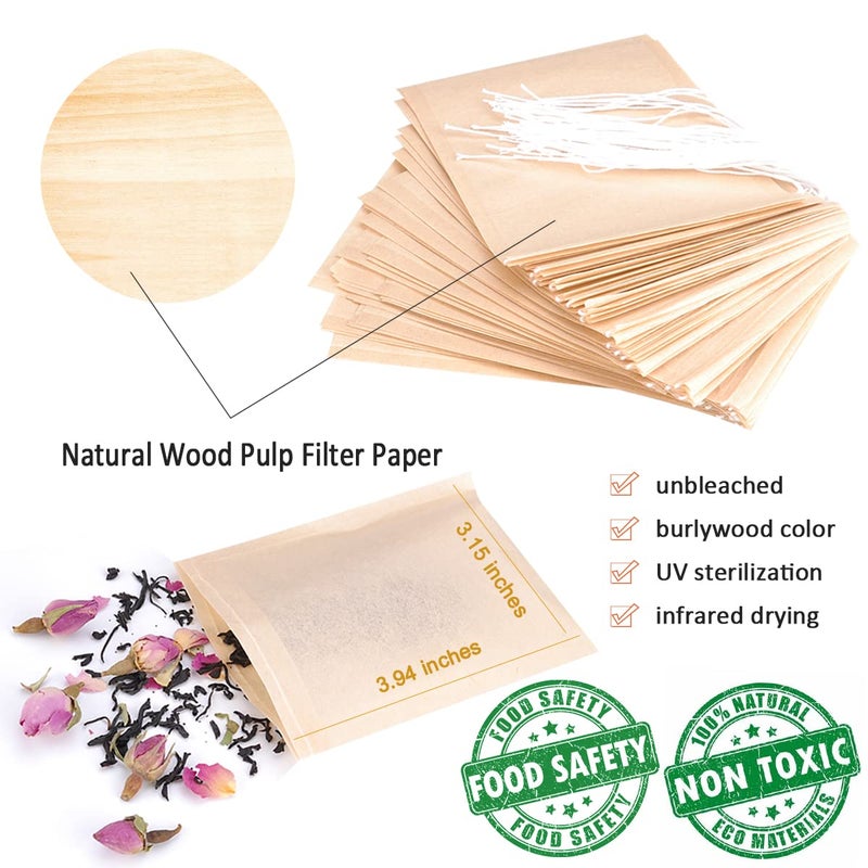 Angooni 300PCS Disposable Tea Filter Bags with Drawstring | 100% Natural & Safe Loose Leaf Tea Empty Tea Bags, 1-Cup Capacity - Image 3